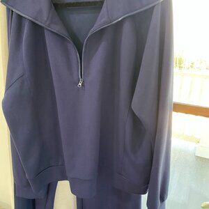 2 pc HLF ZIP NECK NAVY BLUE SZ XXL WIDE LEG ELASTIC WAIST GENTLE WORN